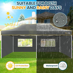 HOTEEL 10'x20' Heavy Duty Pop Up Canopy Tent,Commercial Open Air Gazebo,Hexagonal Frame & Roller Bag,Outdoor Weddings, Parties, Events (Gray)