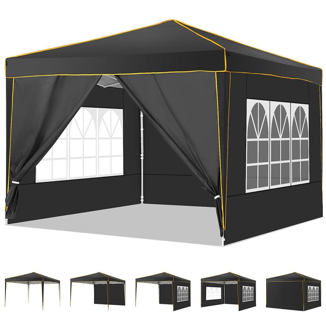 YUEBO 10'x10' Outdoor Pop Up Canopy Tent Commercial Instant Canopies Heavy Duty Shelter with Roller Bag, Bonus 4 Sand Bags, 4 Removable Sidewalls & Carrying Bag for Wedding Picnics Camping (Black)