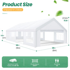 COBIZI 20’ x 30’ Heavy-Duty Party Tent with 6 Removable Side Walls and 4 Built-In Sandbags, Commercial Wedding Large Tent, UV50+ Waterproof