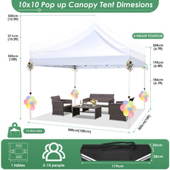 Hoteel 10x10 Pop up Canopy Tent Commercial Instant Canopy with 4 Sidewalls & Sandbags, UPF 50+ All Season Portable Tent for Parties Beach Camping Party Event Shelter Sun Shade