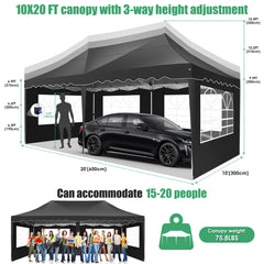 HOTEEL 10x20 Pop up Canopy Tent Commercial Instant Canopy with 6 Sidewalls & Roller Bag, UPF 50+ All Season Portable Tent for Parties Beach Camping Party Event Shelter Sun Shade