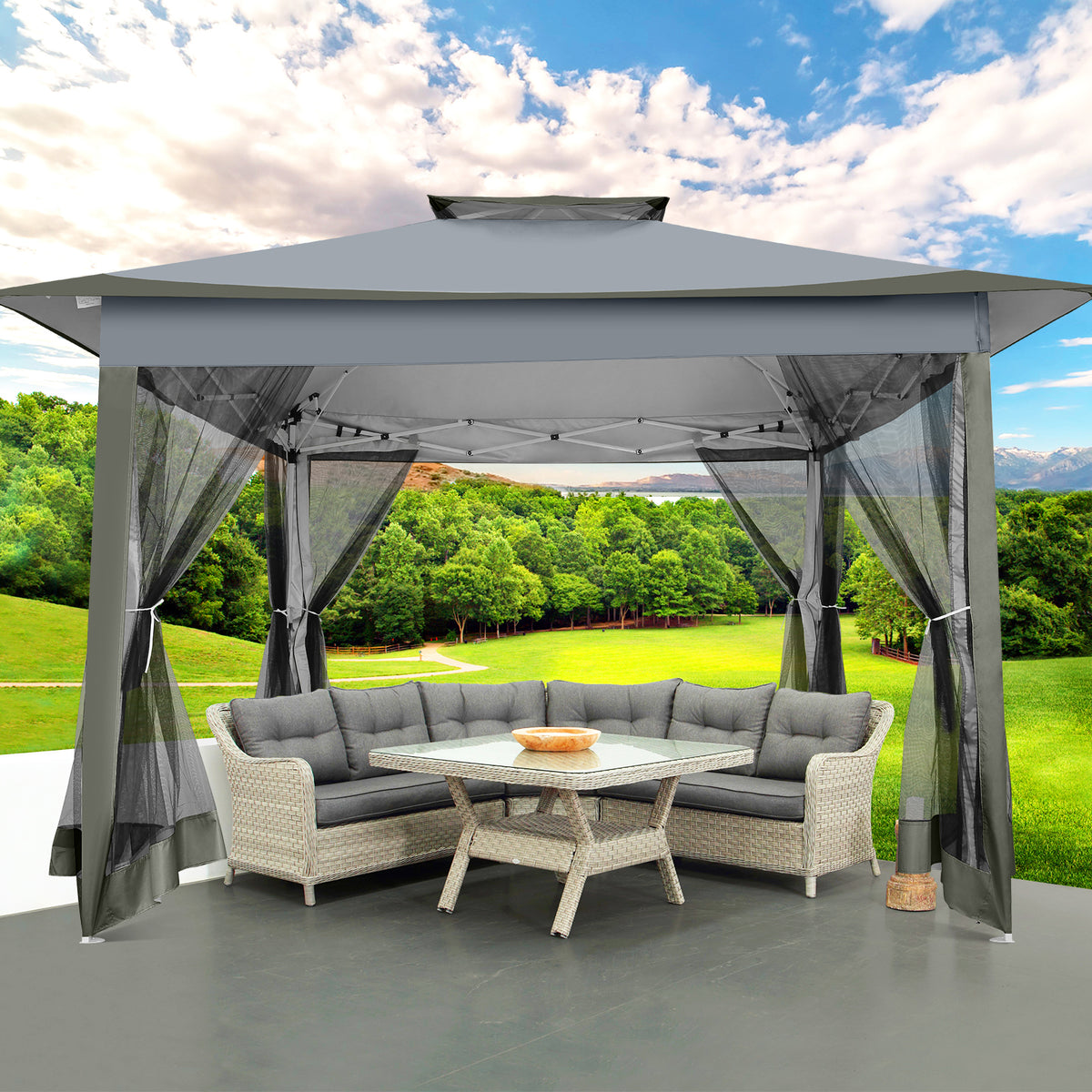 HOTEEL 13x13 Pop Up Gazebo Canopy Tent, Outdoor Waterproof Portable Gazebo With Mosquito Nettings, Double Vented Roof, 3 Adjustable Height and Carry Bag for Patio Garden Lawn