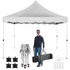 HOTEEL 10x10 Pop Up Canopy Outdoor Shade, Easy Up Sun Shelter with One Person Set Up Center Lock, Commercial Instant Canopy Tent, Portable Instant Camping Beach Canopy Tents for Parties, Beach, White