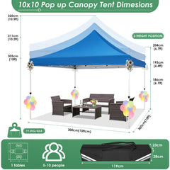 Hoteel 10x10 Pop up Canopy Tent Commercial Instant Canopy with 4 Sidewalls & Sandbags, UPF 50+ All Season Portable Tent for Parties Beach Camping Party Event Shelter Sun Shade