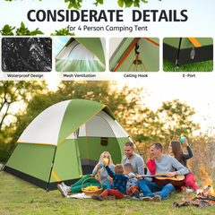 HOTEEL 4 Person Tent for Camping, Easy Setup Camping Tent with Rainfly & Screen Windows for Camping/Traveling/Family Gathering/Hiking/Beach