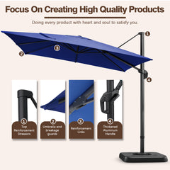 COBIZI 10x10ft Square Outdoor Patio Umbrella Cantilever Umbrella Large Offset Hanging Umbrella Aluminum Umbrella with 360°Rotation Adjustable Garden Pool Umbrella,Navy blue