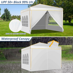 HOTEEL Pop up Canopy Tent 10x10 Commercial Instant Canopy with 4 Sidewalls & Carry Bag,Portable Tent for Parties Beach Camping Party Event Shelter Sun Shade,White