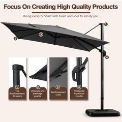 HOTEEL 10ft Patio Umbrella Outdoor Square Large Cantilever Windproof Offset and Heavy Duty Sun Umbrella for Garden Deck Pool，Gray