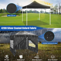 Hoteel 10x10 Heavy Duty Canopy Tent with 4 Sidewalls, Commercial Instant Shelter Tent for Parties, Wedding Event, Adjustable Outdoor Canopy with Carry Bag, 4 Ropes & 8 Stakes, Black