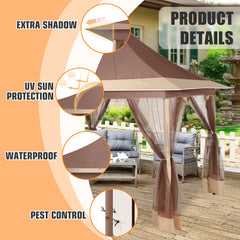 HOTEEL 12x12 Outdoor Waterproof Gazebo, Pop Up Canopy Tent with Adjustable Height, UV Protection & Mosquito Net, Ideal for Parties, Camping, Weddings, and Backyard Events,Brown