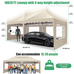 HOTEEL 10x20 Pop up Canopy Tent Commercial Instant Canopy with 6 Sidewalls & Roller Bag, UPF 50+ All Season Portable Tent for Parties Beach Camping Party Event Shelter Sun Shade