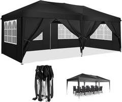 COBIZI 10x20 Pop Up Canopy with 6 Sidewalls,Waterproof Outdoor Commercial Instant Tent,for Parties Beach Camping Event Shelter Wedding,Black