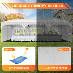 HOTEEL 10x30 Ez Up Pop Up Canopy Tent, Party Tents with One Push Central Button Air Vent, Instant Canopy Tent with Sidewalls & Reflective Strip