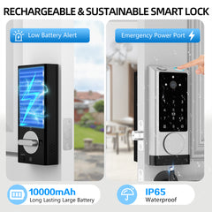 HOTEEL G1 Smart Lock with Camera, Keyless Entry Door Lock with Doorbell,App Remote Control,WiFi Fingerprint Door Lock,Two-Way Video,Human Detection,IP65 Waterproof, with Keys and IC Cards,Sliver