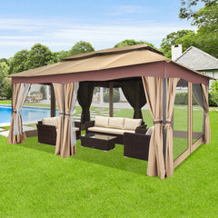 HOTEEL 12'x20' Heavy Duty Canopy Gazebo, Home Outdoor Waterproof Large Party Tent & Shelter with Double Roofs, Mosquito Nettings and Privacy Screens for Backyard, Garden, Lawn, Smoke, Khaki
