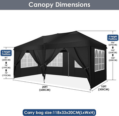 COBIZI 10x20 Pop Up Canopy with 6 Sidewalls,Waterproof Outdoor Commercial Instant Tent,for Parties Beach Camping Event Shelter Wedding,Black