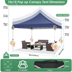 Hoteel 10x10 Pop up Canopy Tent Commercial Instant Canopy with 4 Sidewalls & Sandbags, UPF 50+ All Season Portable Tent for Parties Beach Camping Party Event Shelter Sun Shade