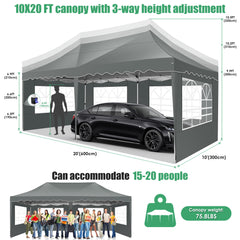 HOTEEL 10x20 Pop up Canopy Tent Commercial Instant Canopy with 6 Sidewalls & Roller Bag, UPF 50+ All Season Portable Tent for Parties Beach Camping Party Event Shelter Sun Shade