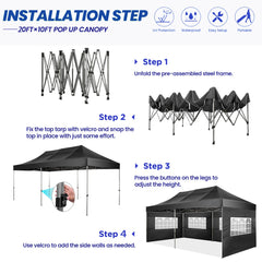 YUEBO 10'x20' Canopy Heavy Duty Pop Up Canopy Tent Outdoor Gazebo Shelter Portable Instant Commercial Tent with 6 Removable Sidewalls