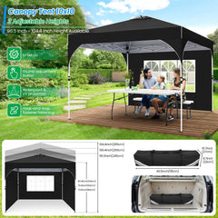 HOTEEL 10x10 Ez Up Pop Up Canopy Tent, Party Tents with One Push Central Button Air Vent, Instant Canopy Tent with Sidewalls & Reflective Strip, Black