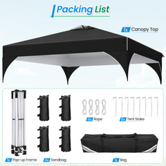 HOTEEL 10x10 Ez Up Pop Up Canopy Tent, Party Tents with One Push Central Button Air Vent, Instant Canopy Tent with Sidewalls & Reflective Strip, Black