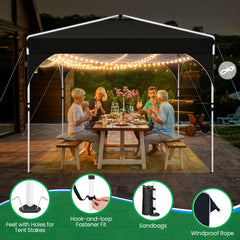 HOTEEL 10x10 Ez Up Pop Up Canopy Tent, Party Tents with One Push Central Button Air Vent, Instant Canopy Tent with Sidewalls & Reflective Strip, Black