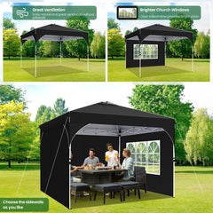 HOTEEL 10x10 Ez Up Pop Up Canopy Tent, Party Tents with One Push Central Button Air Vent, Instant Canopy Tent with Sidewalls & Reflective Strip, Black