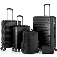 Hoteel 3 Piece Carry-on Luggage Set with Backpack & Toiletry Bag,PC+ABS Durable Suitcase with Built-in TSA Lock&Spinner Wheels for Business Travel Vacation,Black