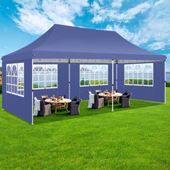 Hoteel 10'x20' Pop up Canopy Tent with 6 Removable Sidewalls, Instant Outdoor Canopy Shelter with Upgrade Raised Roof and Carry Bag,Blue