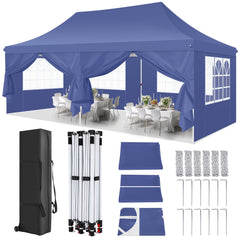 Hoteel 10'x20' Pop up Canopy Tent with 6 Removable Sidewalls, Instant Outdoor Canopy Shelter with Upgrade Raised Roof and Carry Bag,Blue