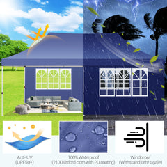 Hoteel 10'x20' Pop up Canopy Tent with 6 Removable Sidewalls, Instant Outdoor Canopy Shelter with Upgrade Raised Roof and Carry Bag,Blue