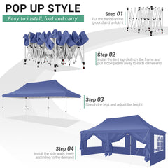 Hoteel 10'x20' Pop up Canopy Tent with 6 Removable Sidewalls, Instant Outdoor Canopy Shelter with Upgrade Raised Roof and Carry Bag,Blue