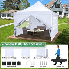 Hoteel 10x10 Pop up Canopy Tent Commercial Instant Canopy with 4 Sidewalls & Sandbags, UPF 50+ All Season Portable Tent for Parties Beach Camping Party Event Shelter Sun Shade