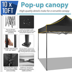 HOTEEL Canopy Tent 10x10 Pop Up Canopy,Outdoor Easy Up Canopy With Sidewalls,Portable Event Tent for Backyard,Parties,Camping,Commercial,Black