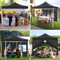 Hoteel 10x10 Heavy Duty Canopy Tent with 4 Sidewalls, Commercial Instant Shelter Tent for Parties, Wedding Event, Adjustable Outdoor Canopy with Carry Bag, 4 Ropes & 8 Stakes, Black