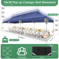 Hoteel 10x30 Pop up Canopy, Pop up Party Tent with 6 Removable Sidewalls, Outdoor Event Gazebo, Commercial Canopy Tents for Parties Wedding