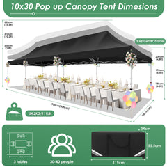 Hoteel 10x30 Pop up Canopy, Pop up Party Tent with 6 Removable Sidewalls, Outdoor Event Gazebo, Commercial Canopy Tents for Parties Wedding