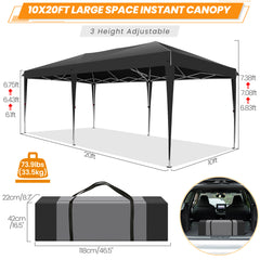 HOTEEL 10x20 Pop Up Canopy with Sidewalls,Easy Up Canopy Tent with Carry Bag,Outdoor Canopies with 4 Sandbags,Large Tents for Outdoor Events,Wedding,Backyard,Commercial,Black