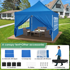 Hoteel 10x10 Pop up Canopy Tent Commercial Instant Canopy with 4 Sidewalls & Sandbags, UPF 50+ All Season Portable Tent for Parties Beach Camping Party Event Shelter Sun Shade