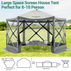 Hoteel 12x12ft Pop-up Gazebo EZ Set-up Camping Canopy Tent with 6 Sides Mosquito Netting, Waterproof, UV Resistant, Portable Screen House Room, Outdoor Party Tent with Carry bag, Ground Spike