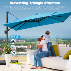 10'x10' Cantilever Umbrella Square Outdoor Patio Umbrella Large Offset Hanging Umbrella Aluminum Umbrella with Base, 360° Rotation, Blue