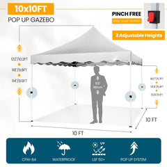 HOTEEL 10x10 Pop Up Canopy , UPF 50+ Easy Setup Canopy Tent Waterproof Outdoor Instant Portable Shelter with 4 Removable Sidewalls, Sandbags, Stakes & Ropes for Party, Events, Vendor, Khaki