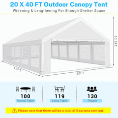 Hoteel Outdoor Party Wedding Tent Canopy Large Heavy Duty Gazebo, UV50+, Waterproof, White