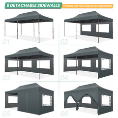 COBIZI 10x20 Pop up Heavy Duty Canopy with 6 Sidewalls,Waterproof Commercial Tent,Outdoor Gazebo for Wedding Party with Wheeled Bag