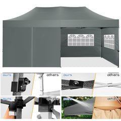 YUEBO 10x20 Pop up Heavy Duty Canopy with 6 Sidewalls, Waterproof Commercial Tent Canopy, Outdoor Gazebo for Wedding Party with Wheeled Bag, Gray