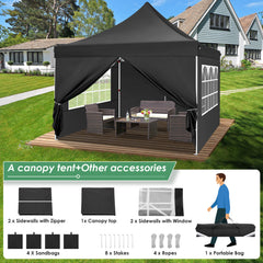 Hoteel 10x10 Pop up Canopy Tent Commercial Instant Canopy with 4 Sidewalls & Sandbags, UPF 50+ All Season Portable Tent for Parties Beach Camping Party Event Shelter Sun Shade