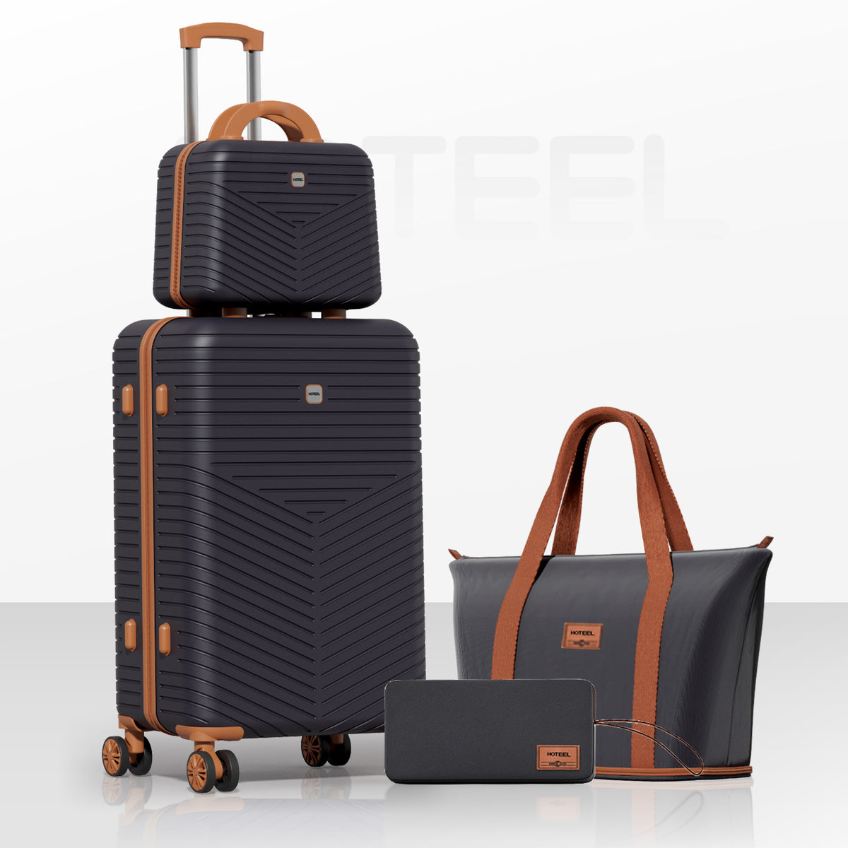 HOTEEL 4 Piece Hardside Luggage Set,Lightweight Travel Suitcases with TSA Lock & Spinner Wheels(13/20/24/28 inch, Black)