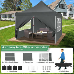 Hoteel 10x10 Pop up Canopy Tent Commercial Instant Canopy with 4 Sidewalls & Sandbags, UPF 50+ All Season Portable Tent for Parties Beach Camping Party Event Shelter Sun Shade