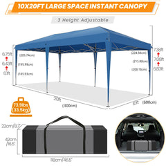 HOTEEL Pop Up Canopy Tent for Backyard,10x20 Canopy with 6 Removable Sidewalls & 4 Sandbags,Waterproof Easy Up Canopy Outdoor Tents for Parties,Weddings,Vendor Event,Patio,Blue