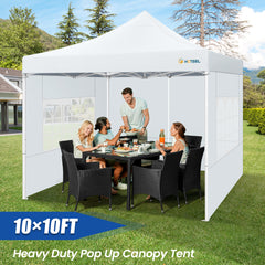 Hoteel 10x10 Heavy Duty Canopy Tent with 4 Sidewalls, Commercial Instant Shelter Tent for Parties, Wedding Event, Adjustable Outdoor Canopy with Carry Bag, 4 Ropes & 8 Stakes